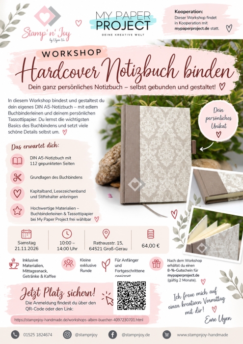 Workshop „Hardcover Notizbuch binden“ am SA, 21.11.2026 – kreative Auszeit mit Papier & Buchbinderhandwerk | Art. Nr. 4097230701